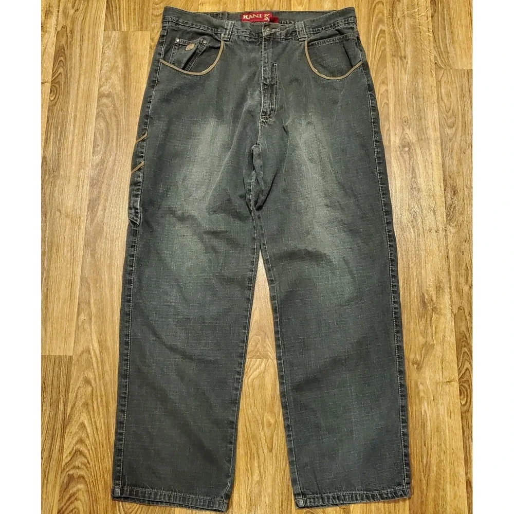 Vintage 90s Karl Kani‎ Jeans Men 38x33 Black Baggy Wide Leg Carpenter Hip Hop - Picture 2 of 12
